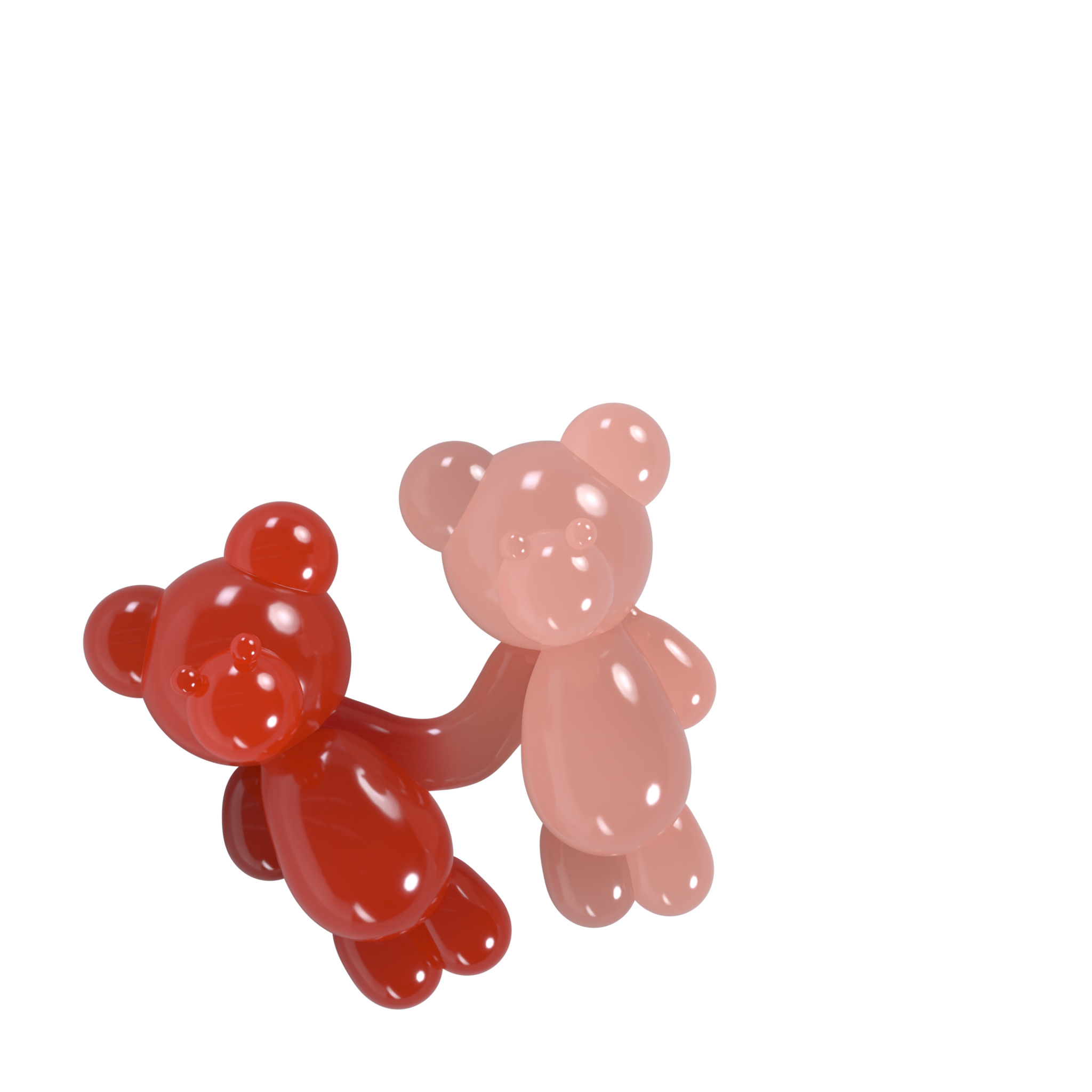 3D Model von zwei sich an der Hand haltenden Gummibärchen